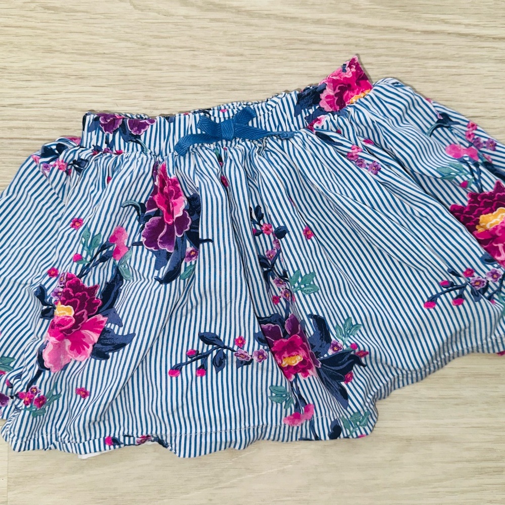 Joules Blue Striped Skirt with Pink Floral Print